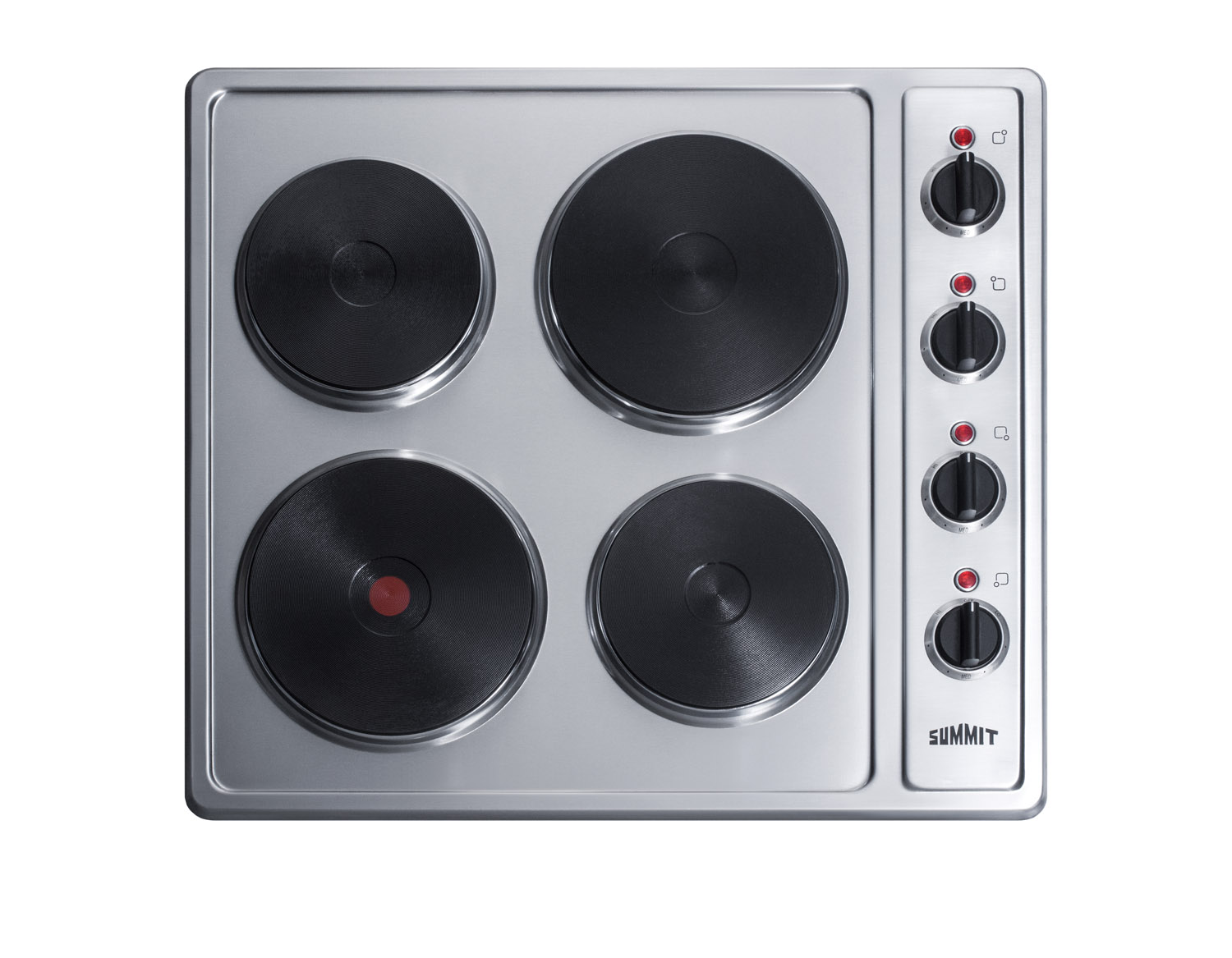 230V 4-burner electric cooktop in stainless steel with solid disk cast iron elements, 5500W